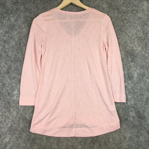 LOFT Sweater XS Solid Pink V Neck Slub Knit Semi Sheer Career Casual 7/8 Sleeve - Picture 10 of 11